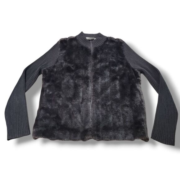 Vintage Kathie Lee Jacket Size Large Kathie Lee Collection Fuax Fur Cardigan VTG - Picture 1 of 5